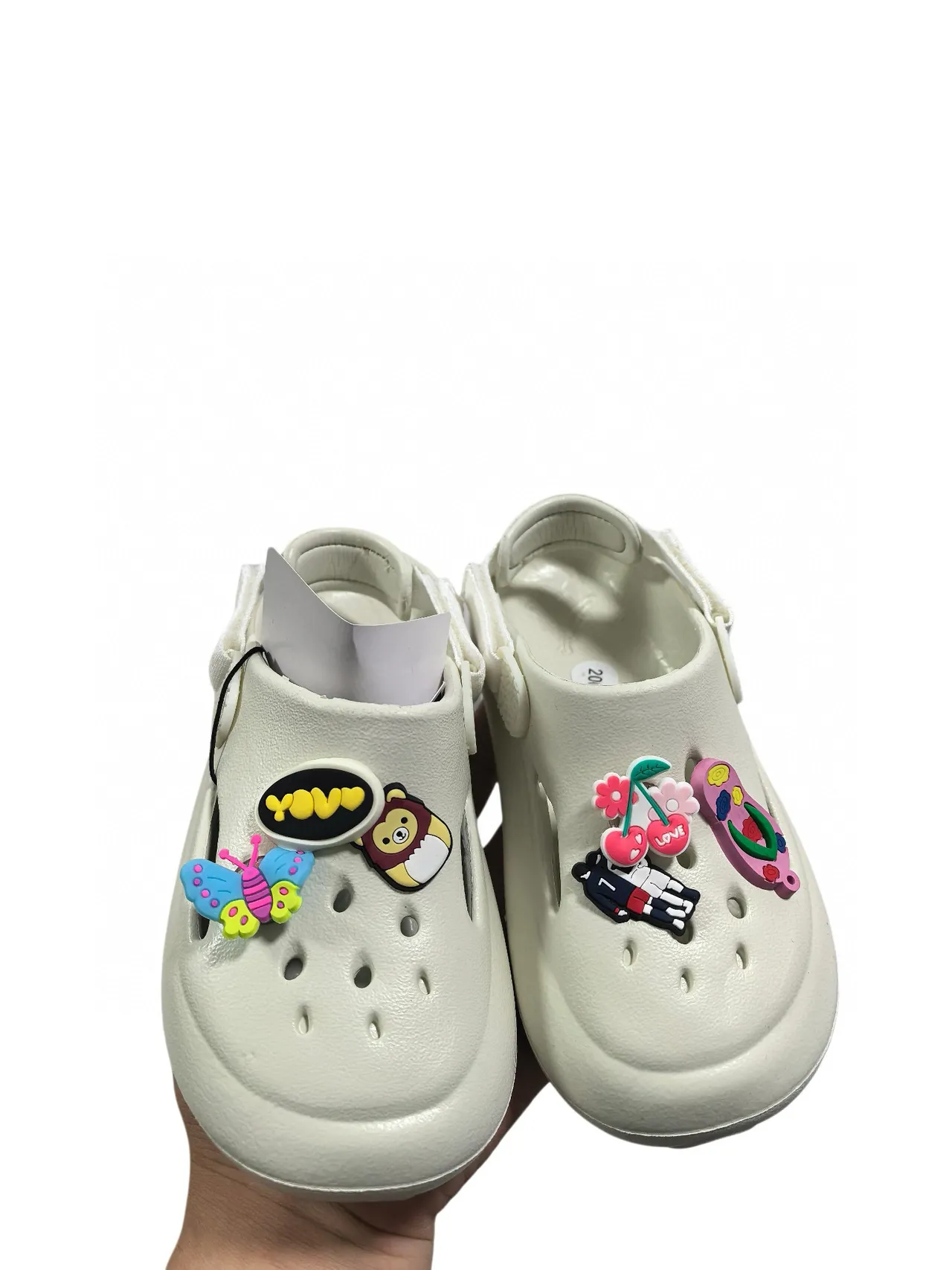 Crocs Beige Noir Mousse Moulée Lanière Ajustable Sabot 19