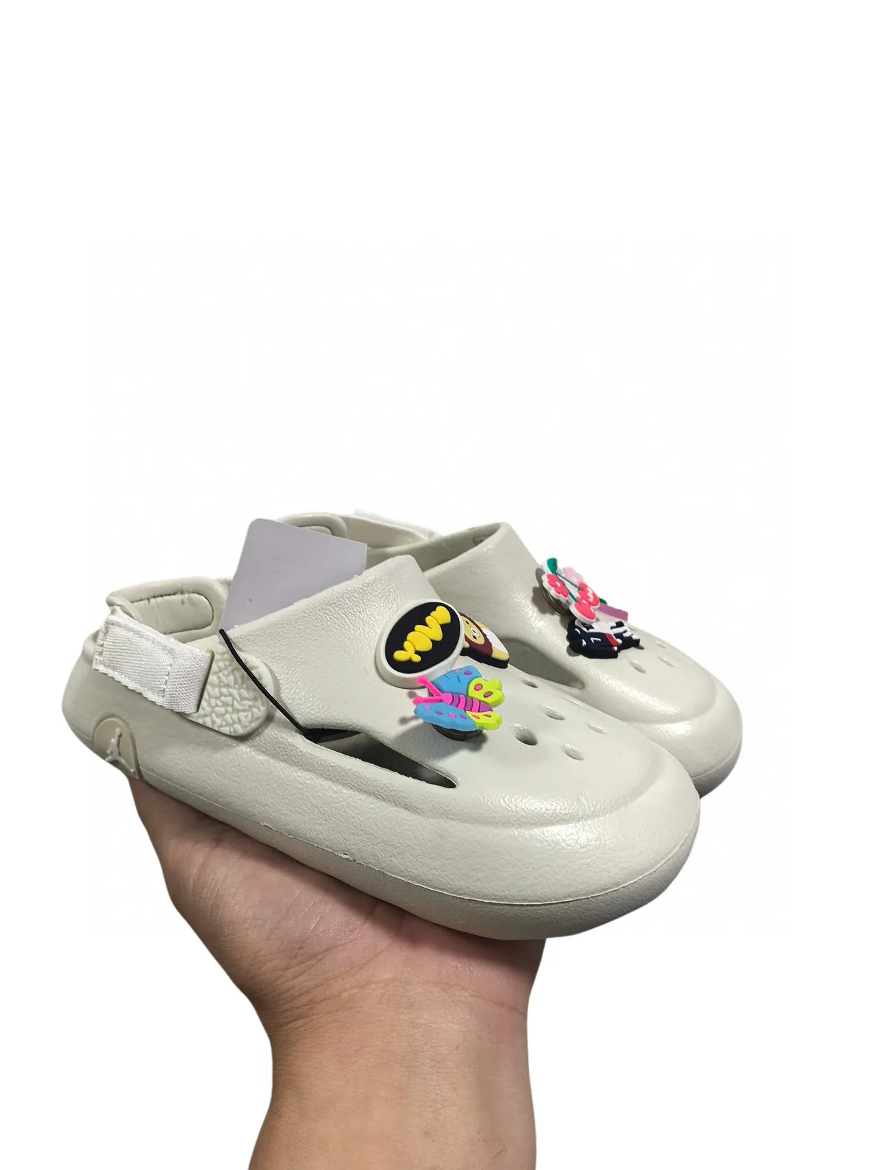 Crocs Beige Noir Mousse Moulée Lanière Ajustable Sabot 20