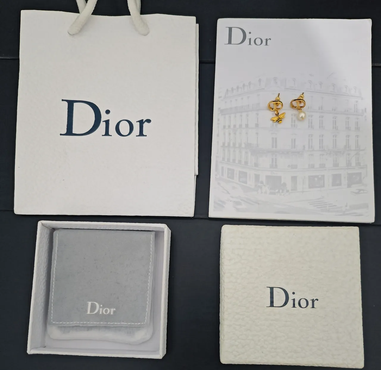 Dior Asymmetrical Bee and Pearl Drop Earrings 3
