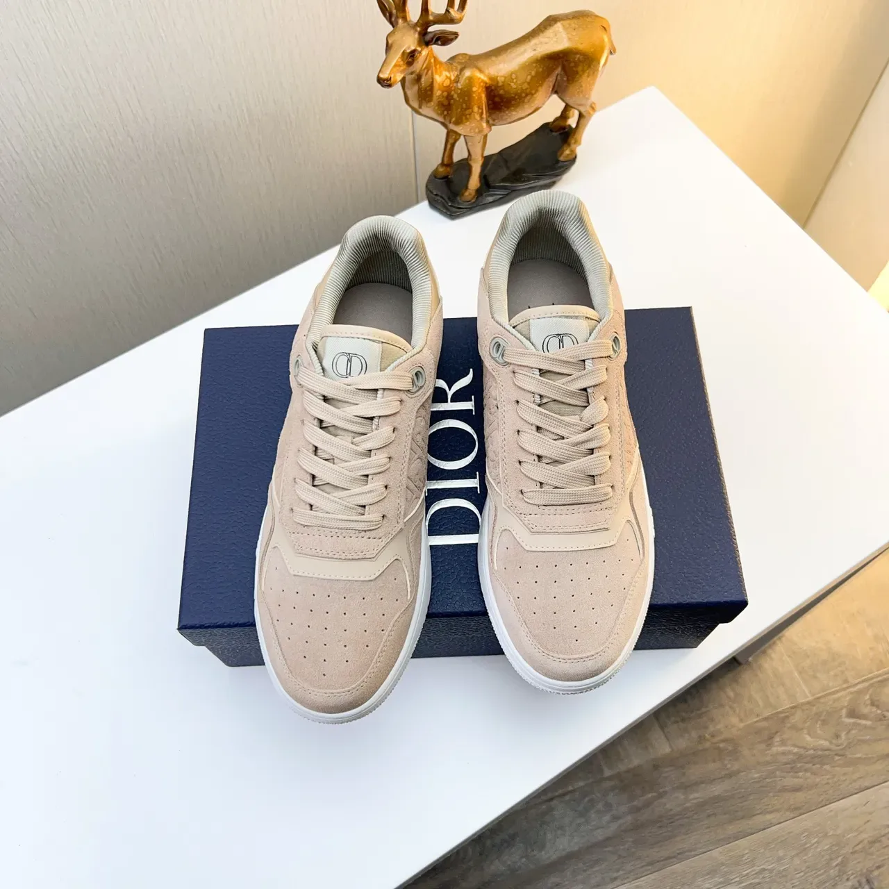 Dior B22 Beige White Suede Upper Embossed Monogram Panel Lifestyle Sneakers 4