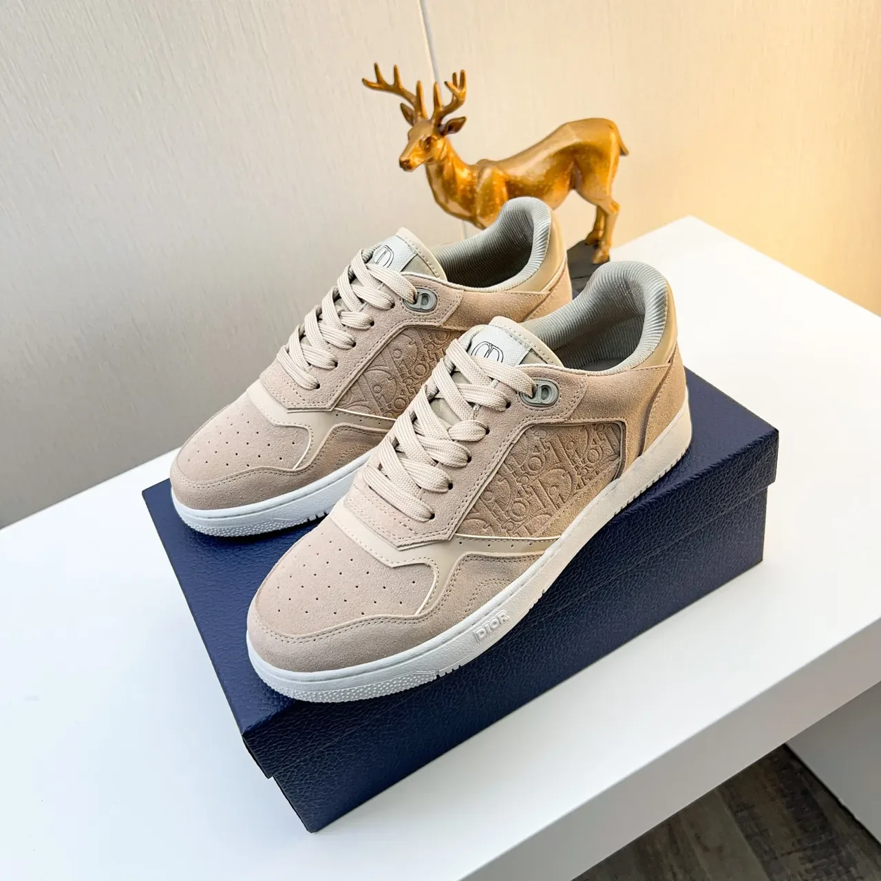 Dior B22 Beige White Suede Upper Embossed Monogram Panel Lifestyle Sneakers 5