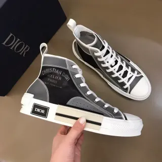 Dior B23 Black Gray High-Top Panelled Upper Lifestyle Sneakers