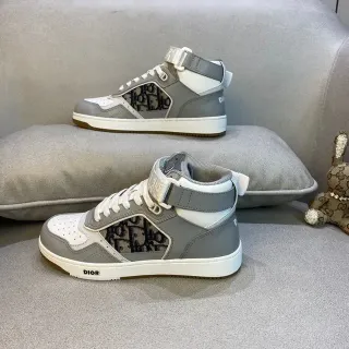 Dior B23 Gray and White Monogram High-Top Lifestyle Sneakers