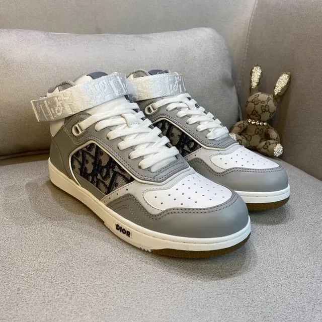 Dior B23 Gray and White Monogram High-Top Lifestyle Sneakers 4