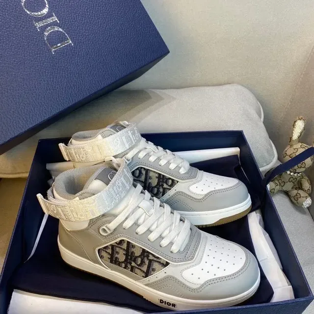 Dior B23 Gray and White Monogram High-Top Lifestyle Sneakers 6