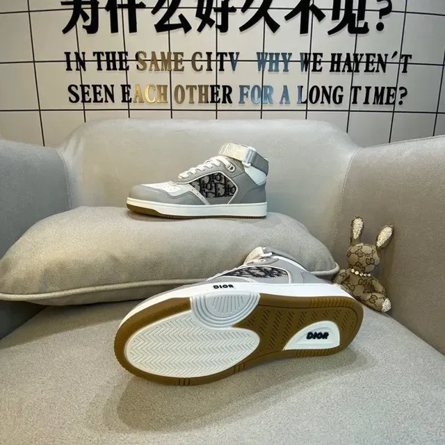Dior B23 Gray and White Monogram High-Top Lifestyle Sneakers 7