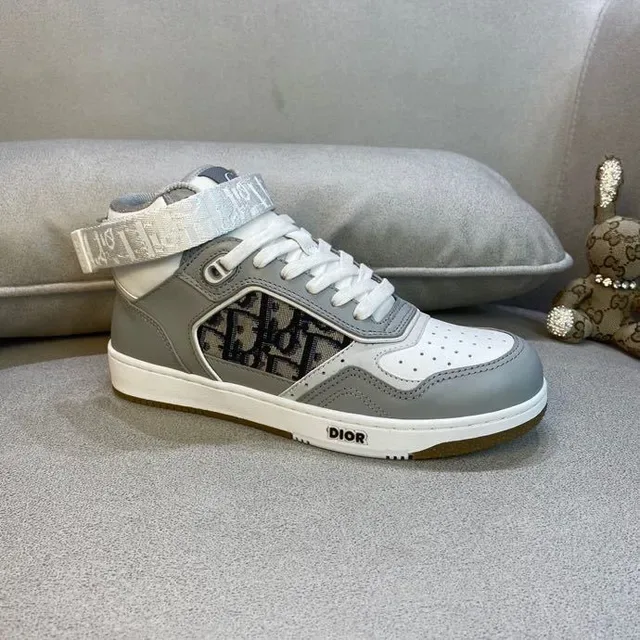 Dior B23 Gray and White Monogram High-Top Lifestyle Sneakers 8