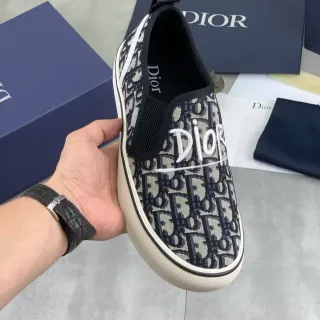 Dior B23 Navy Beige Monogram Canvas Slip-On Lifestyle Sneakers