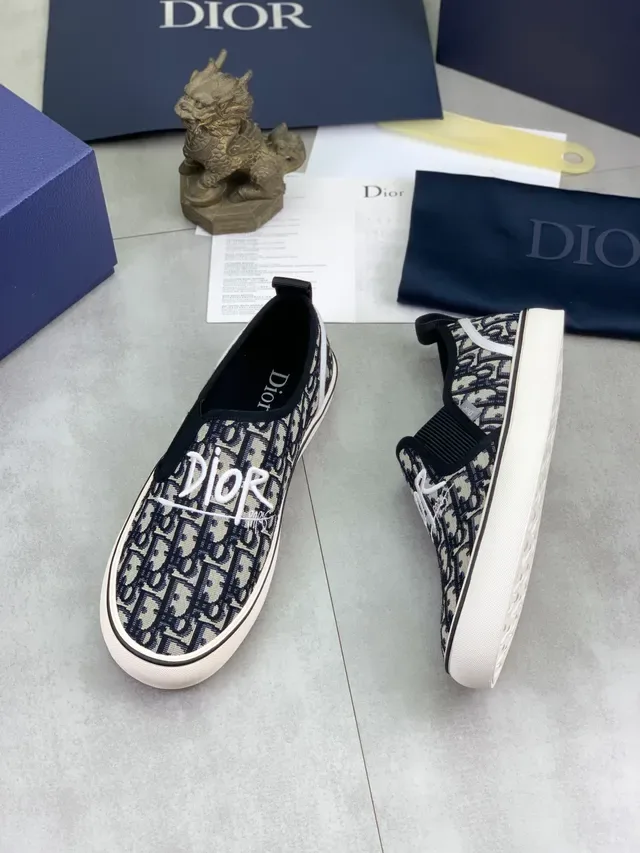 Dior B23 Navy Beige Monogram Canvas Slip-On Lifestyle Sneakers 5