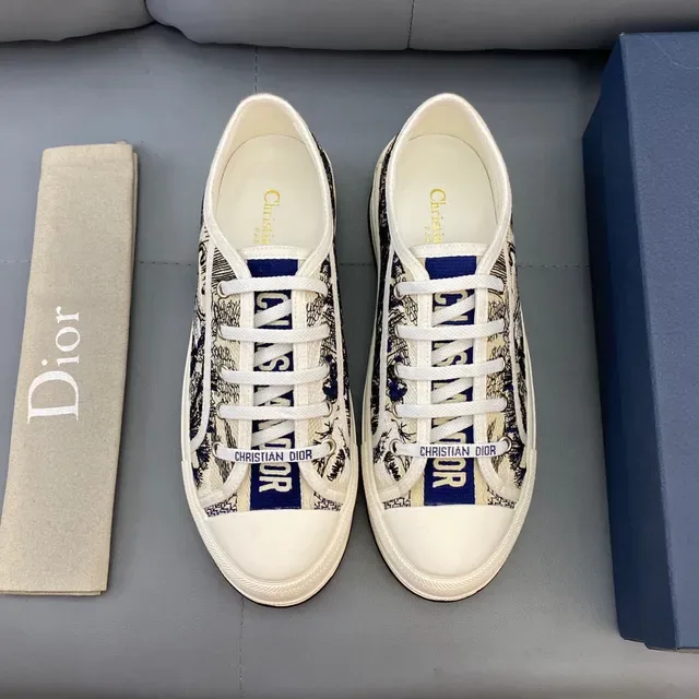 Dior B23 Printed Canvas Navy and Cream Lifestyle Sneakers 2