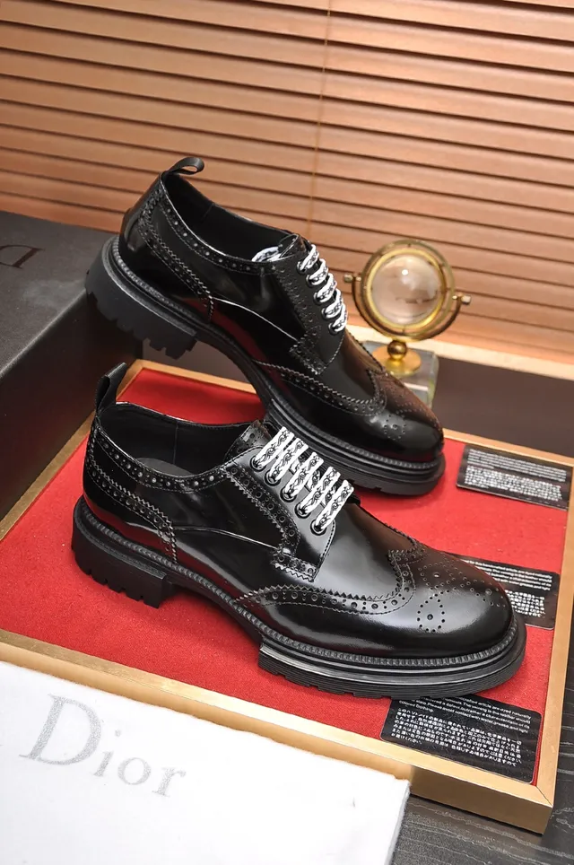 Dior B27 Black Polished Leather Wingtip Brogues 4