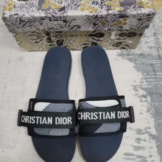 Dior B27 Slide Navy Blue and White Logo Strap Slippers