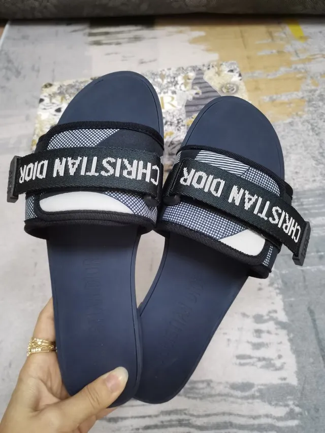 Dior B27 Slide Navy Blue and White Logo Strap Slippers 2