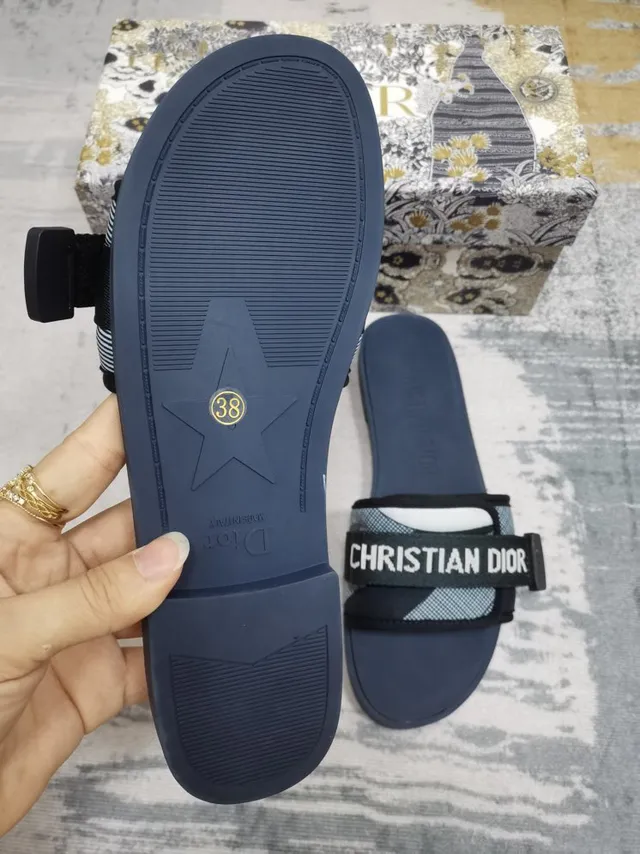 Dior B27 Slide Navy Blue and White Logo Strap Slippers 4
