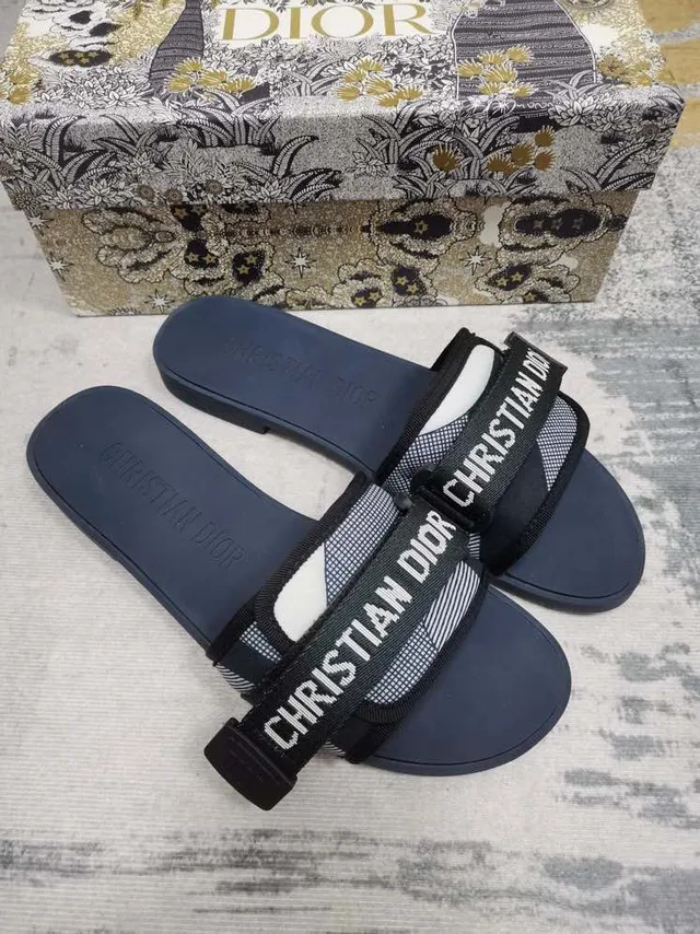 Dior B27 Slide Navy Blue and White Logo Strap Slippers 5