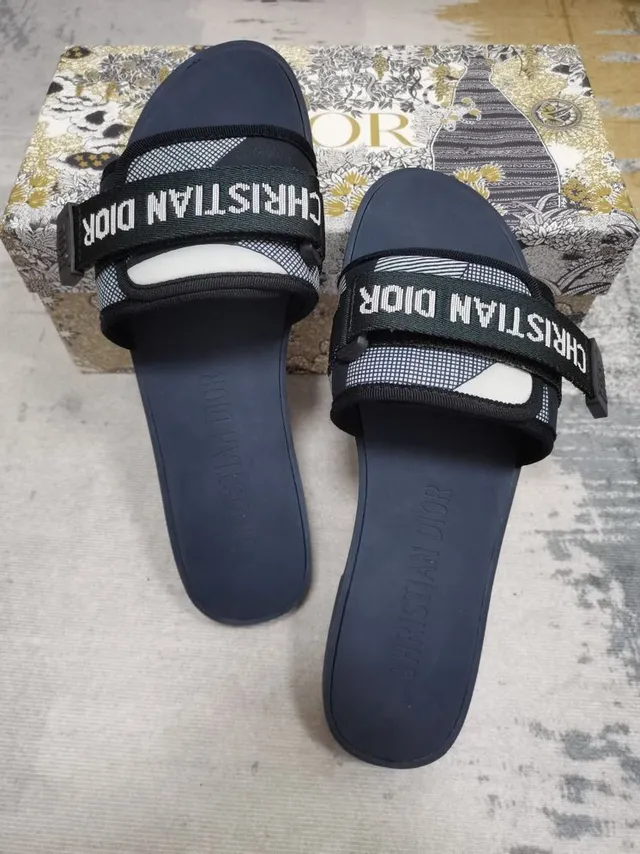 Dior B27 Slide Navy Blue and White Logo Strap Slippers 6