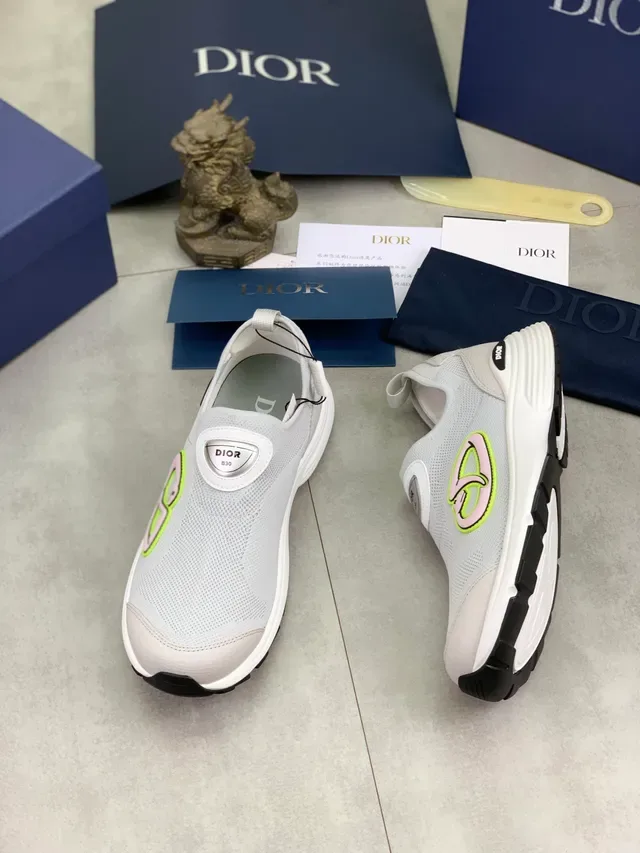 Dior B30 رمادي وردي حذاء رياضي أسلوب حياة slip-on من نسيج التريكو مطرزة على شكل الثعبان 5