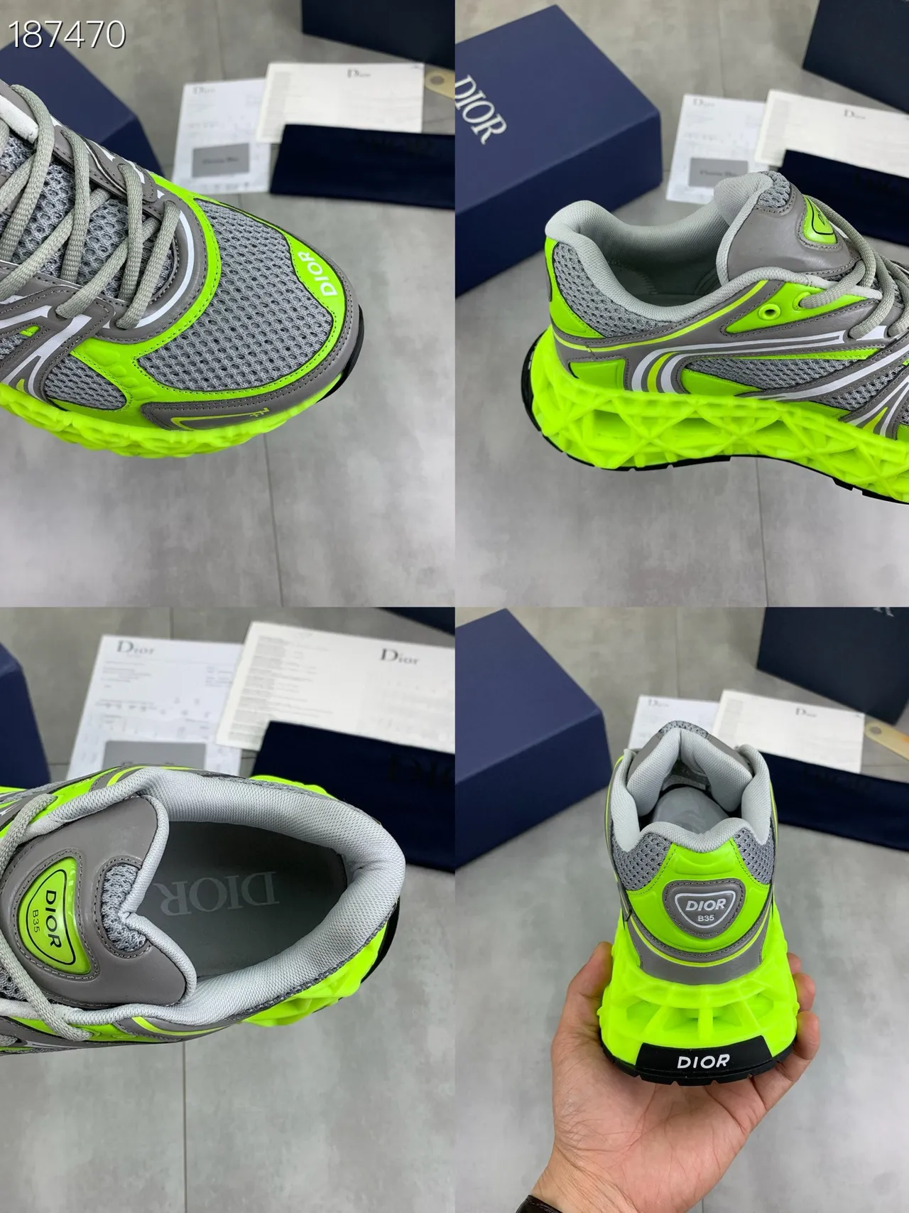 Dior B35 Neon Lime Green and Gray Chunky Sneakers 2