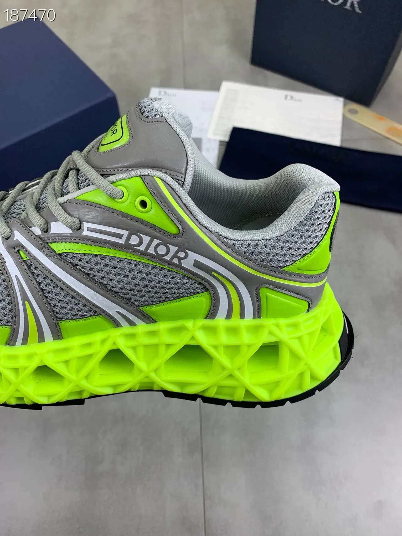 Dior B35 Neon Lime Green and Gray Chunky Sneakers 3
