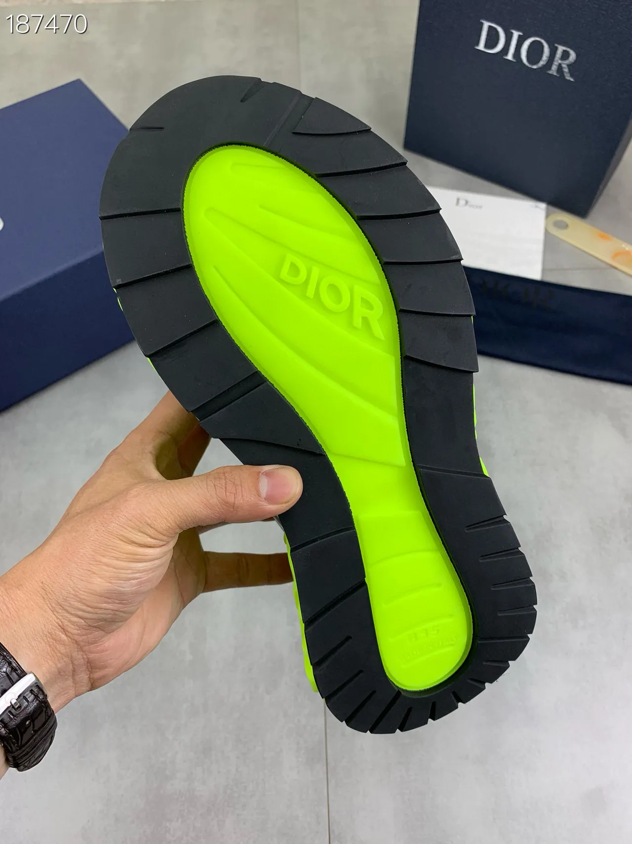 Dior B35 Neon Lime Green and Gray Chunky Sneakers 4