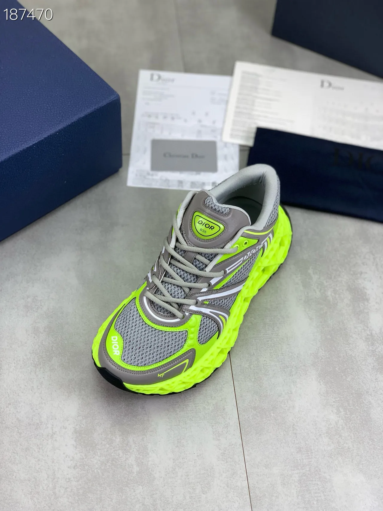 Dior B35 Neon Lime Green and Gray Chunky Sneakers 5