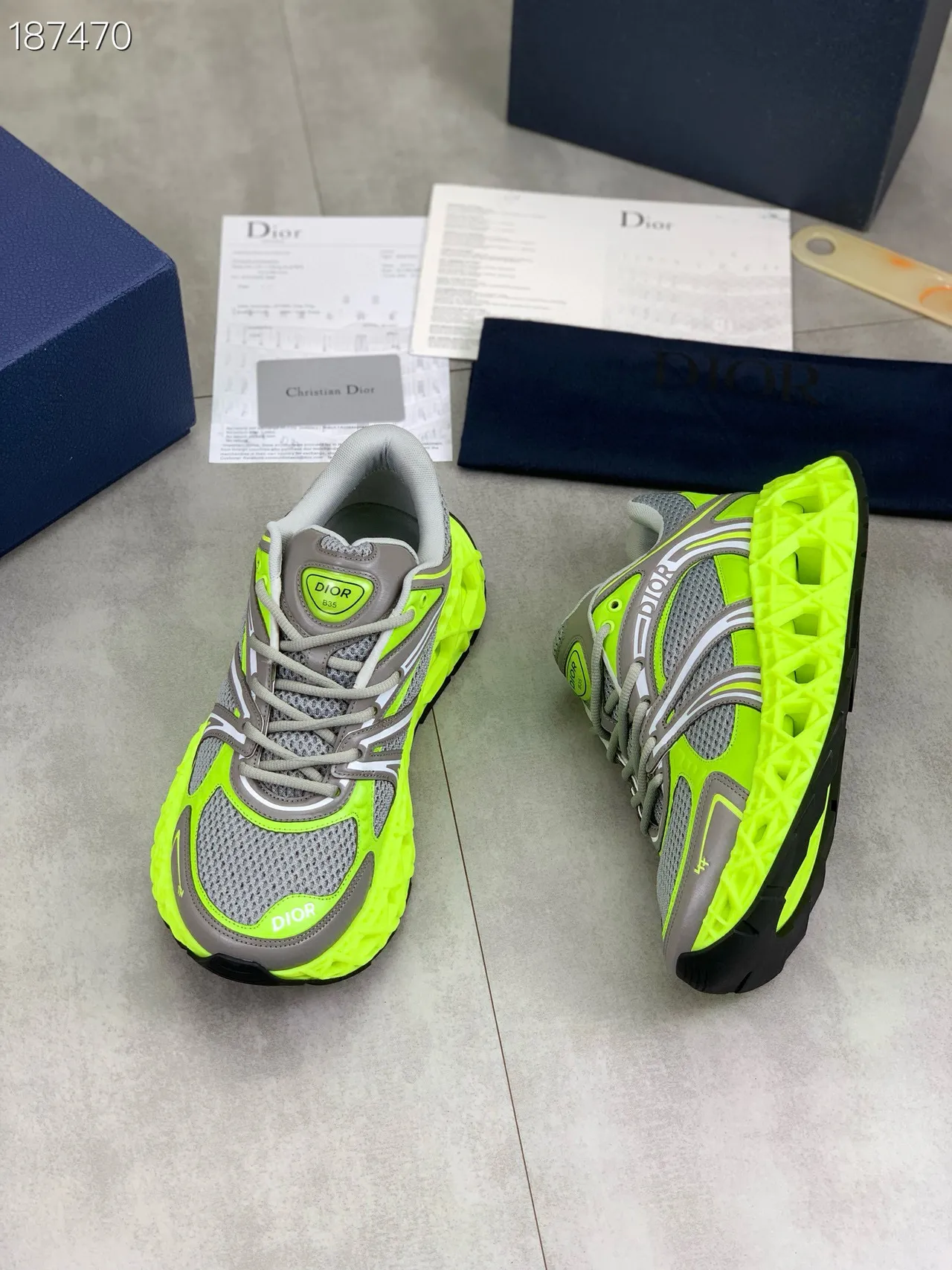 Dior B35 Neon Lime Green and Gray Chunky Sneakers 6