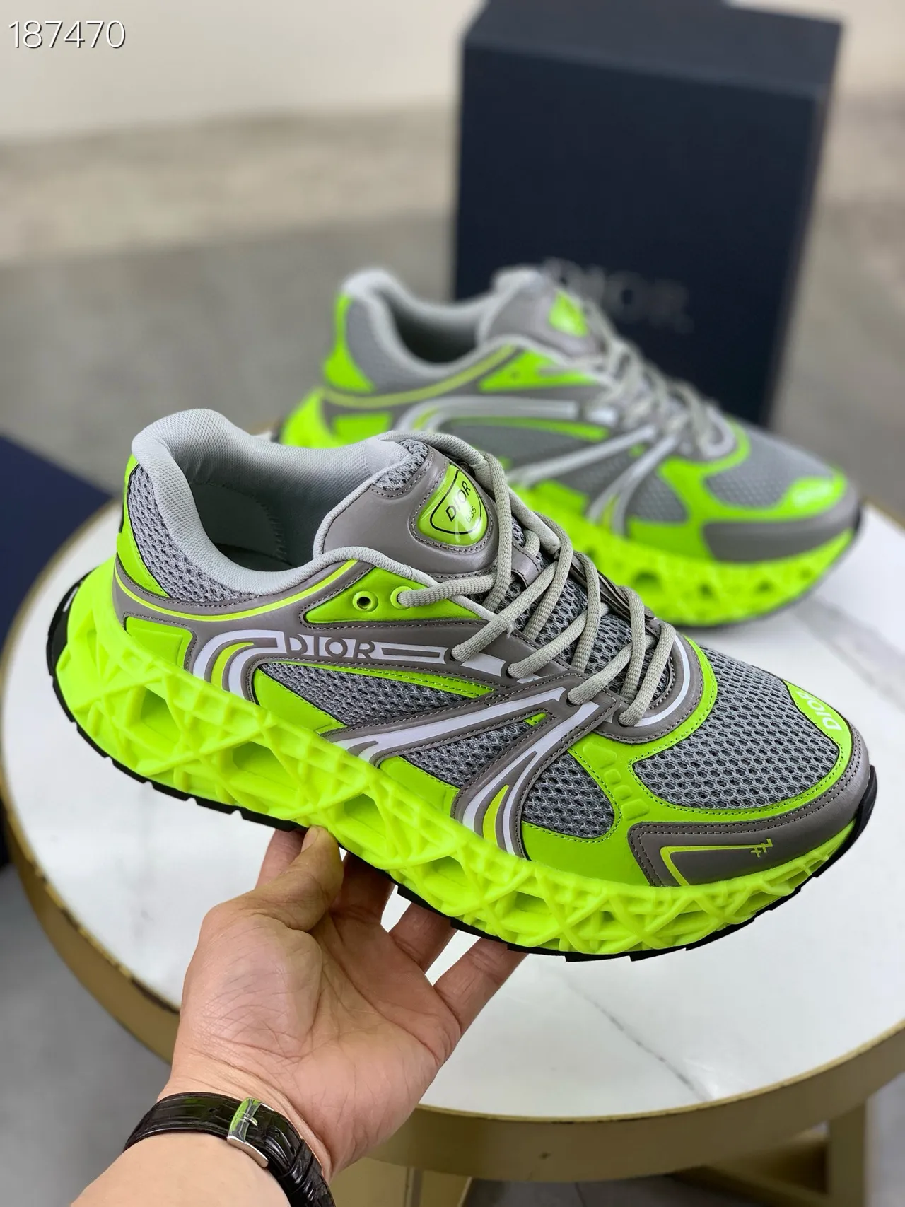 Dior B35 Neon Lime Green and Gray Chunky Sneakers 8
