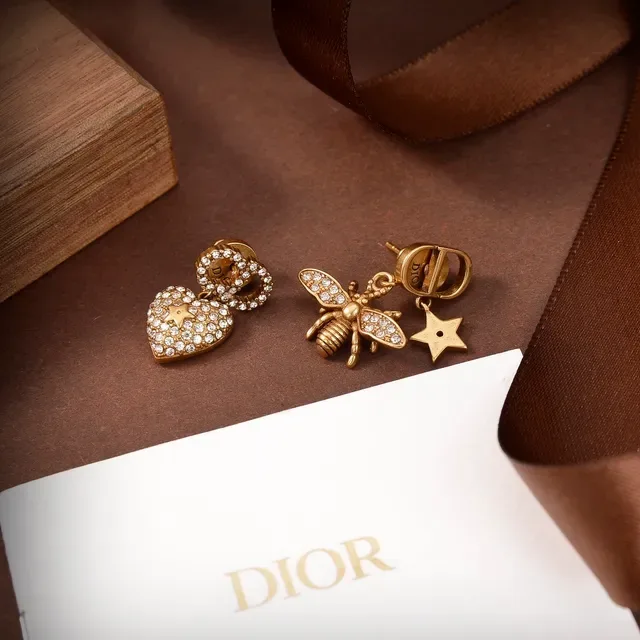 Dior Bee and Heart Star Pavé Crystal Asymmetrical Earrings 2