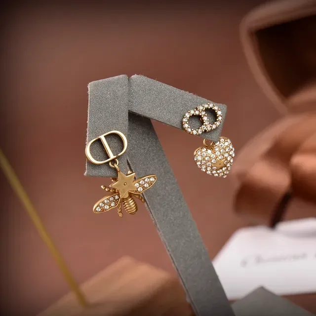 Dior Bee and Heart Star Pavé Crystal Asymmetrical Earrings 4