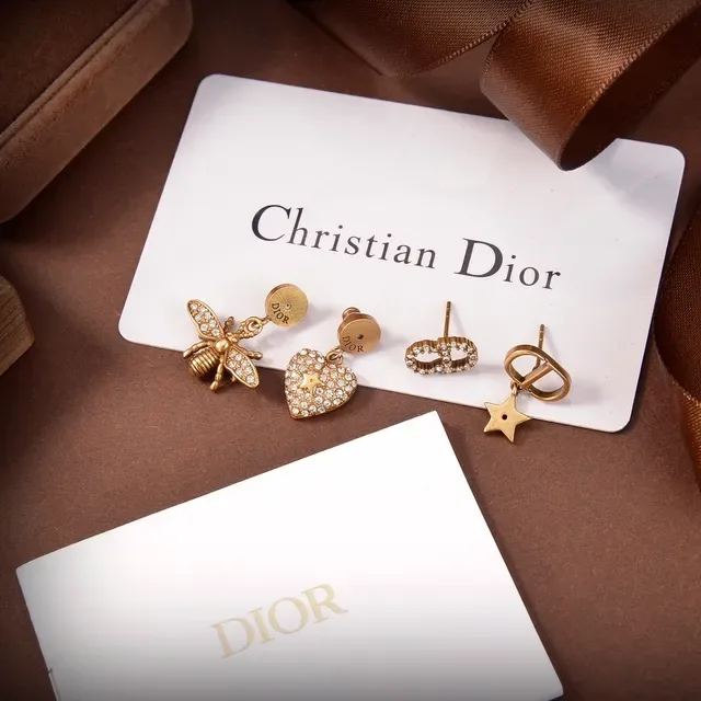 Dior Bee and Heart Star Pavé Crystal Asymmetrical Earrings 5