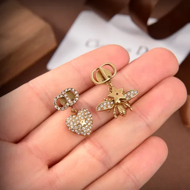 Dior Bee and Heart Star Pavé Crystal Asymmetrical Earrings 6