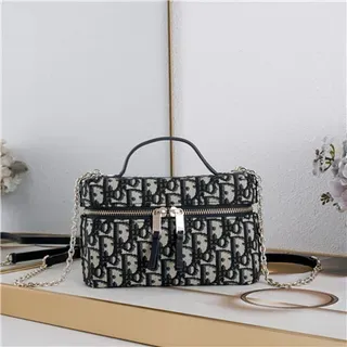 Dior Beige Black Structured Rectangular Monogram Canvas Handbag