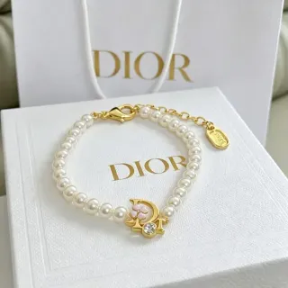 ديور سوارة سلسلة خرز لؤلؤي بيجي ذهبي D-Charm