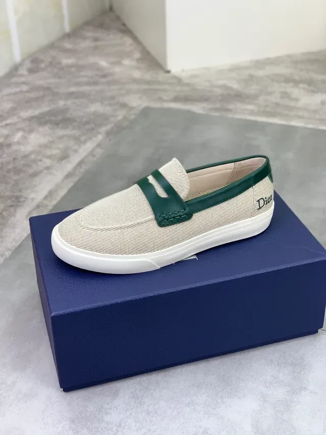 Dior Beige Green Woven Textile Upper Leather Penny Strap Loafer 5