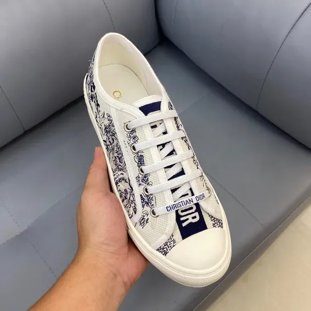 Dior Chaussures Beige Navy Canvas Haut Imprimé Toile de Jouy Lifestyle 7