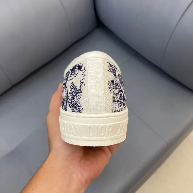 Dior Chaussures Beige Navy Canvas Haut Imprimé Toile de Jouy Lifestyle 8
