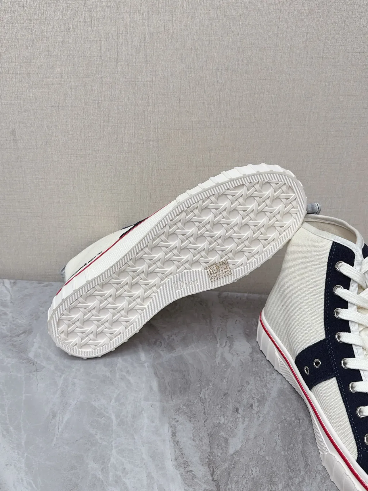 Dior Beige Navy High-Top Canvas Sneakers 2