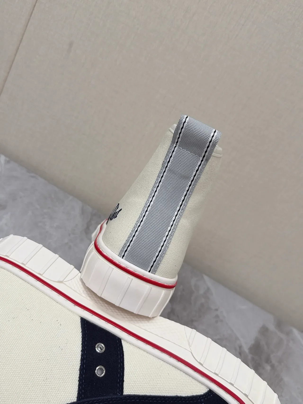 Dior Beige Navy High-Top Canvas Sneakers 3