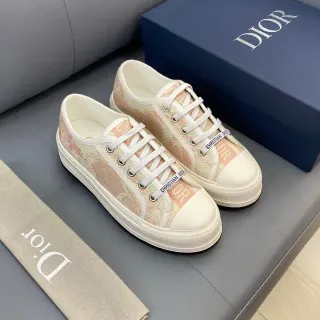 Dior Beige Pink Jacquard-Print Canvas Branded Woven Laces Lifestyle Sneakers