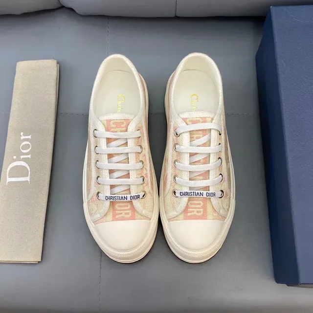 Dior Beige Pink Jacquard-Print Canvas Branded Woven Laces Lifestyle Sneakers 2