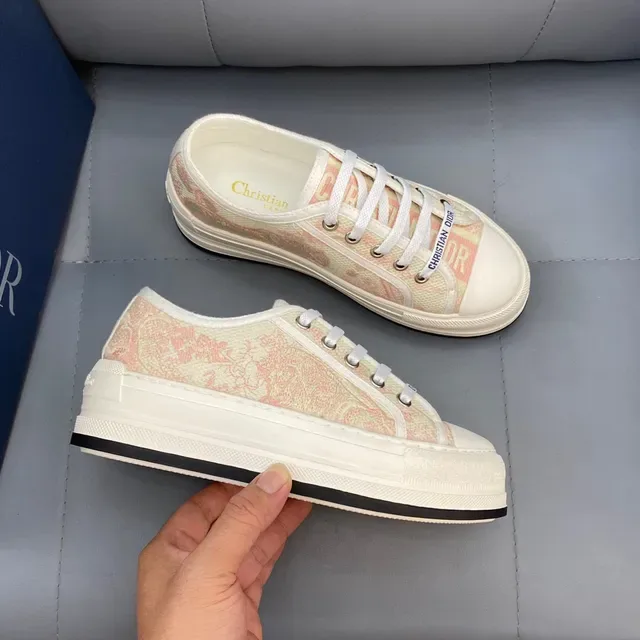 Dior Beige Pink Jacquard-Print Canvas Branded Woven Laces Lifestyle Sneakers 3