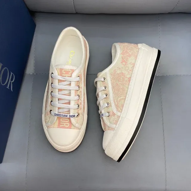 Dior Beige Pink Jacquard-Print Canvas Branded Woven Laces Lifestyle Sneakers 4