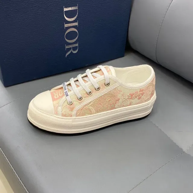 Dior Beige Pink Jacquard-Print Canvas Branded Woven Laces Lifestyle Sneakers 5