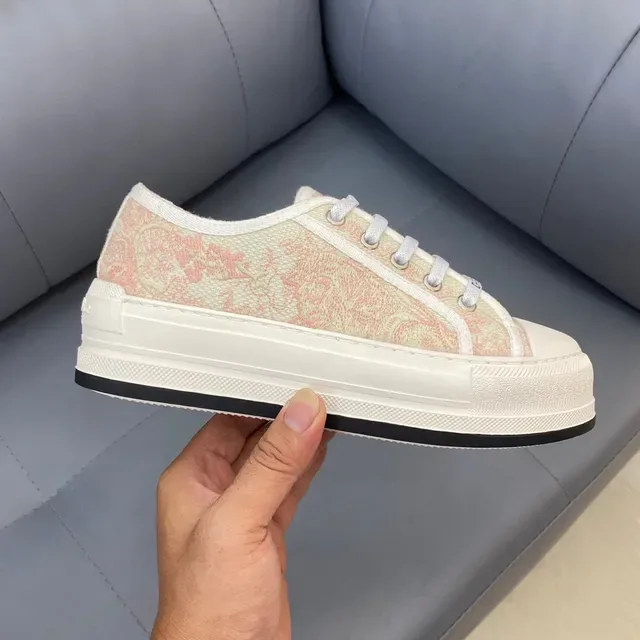 Dior Beige Pink Jacquard-Print Canvas Branded Woven Laces Lifestyle Sneakers 6
