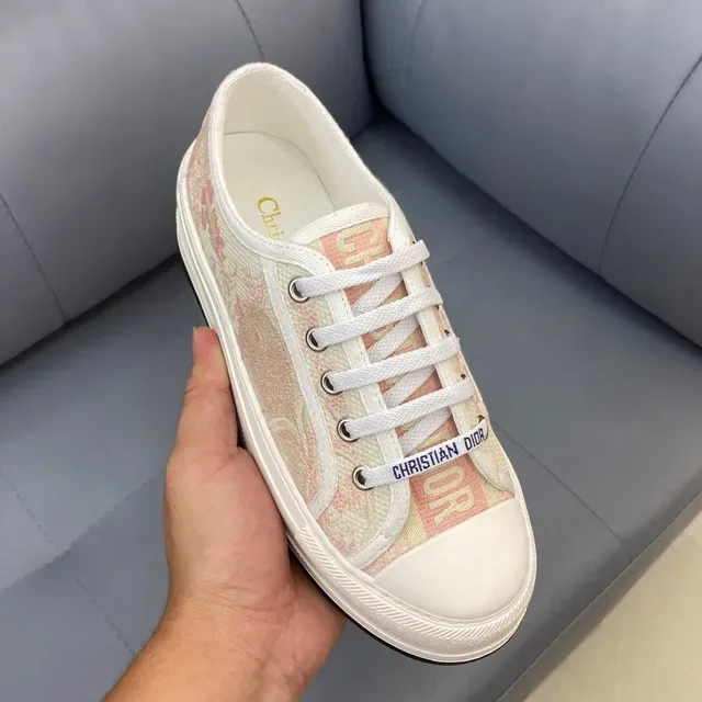 Dior Beige Pink Jacquard-Print Canvas Branded Woven Laces Lifestyle Sneakers 7