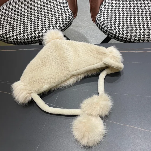 Dior Black Beige Knitted Faux Fur Trim Beanie 2