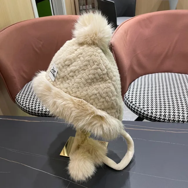 Dior Black Beige Knitted Faux Fur Trim Beanie 8