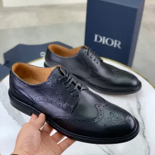 Dior Negro Marrón Cuero Pulido Brogue Wingtip Completo