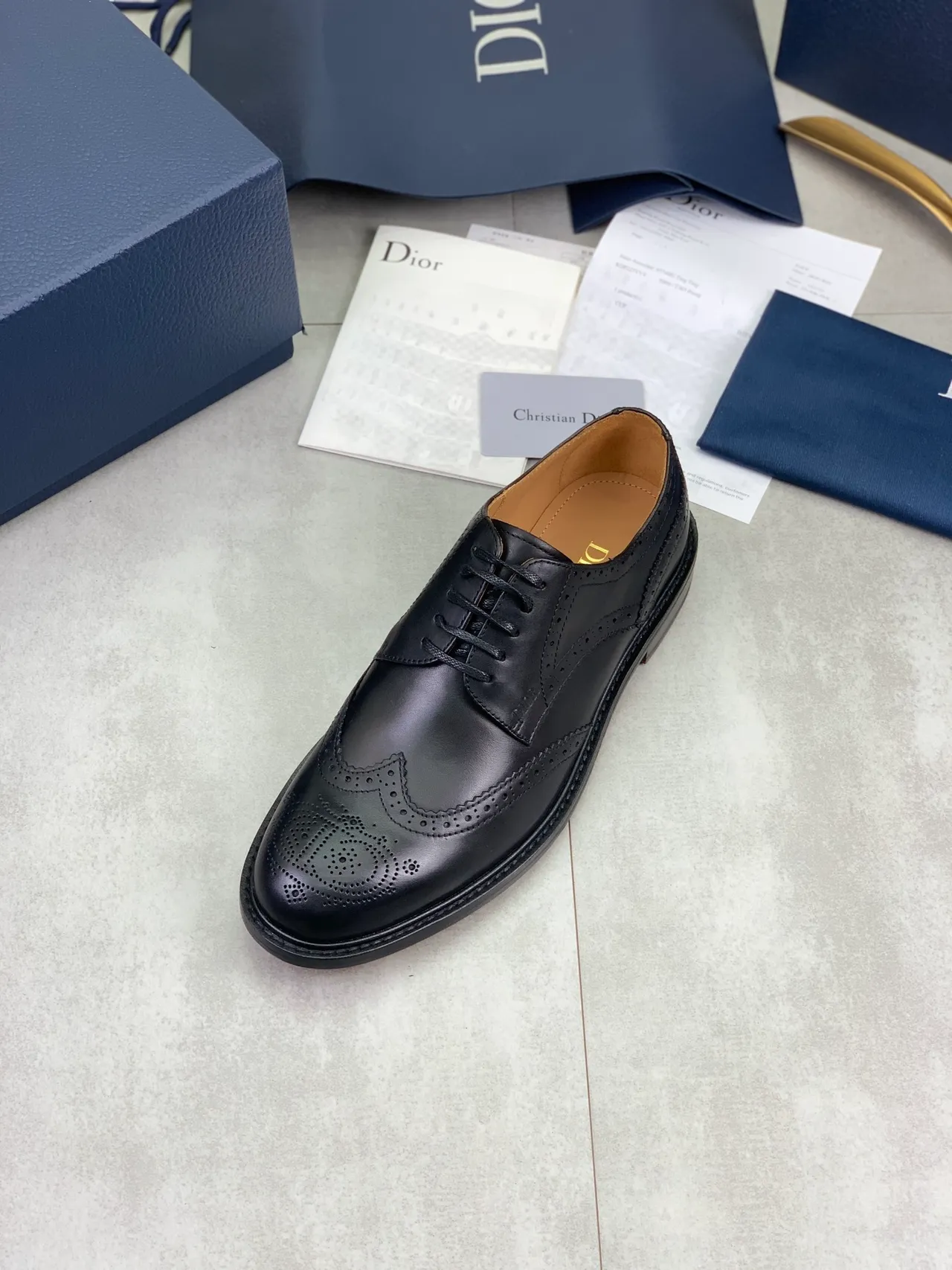 Dior Black Brown Polished Leather Full Wingtip Brogue 4
