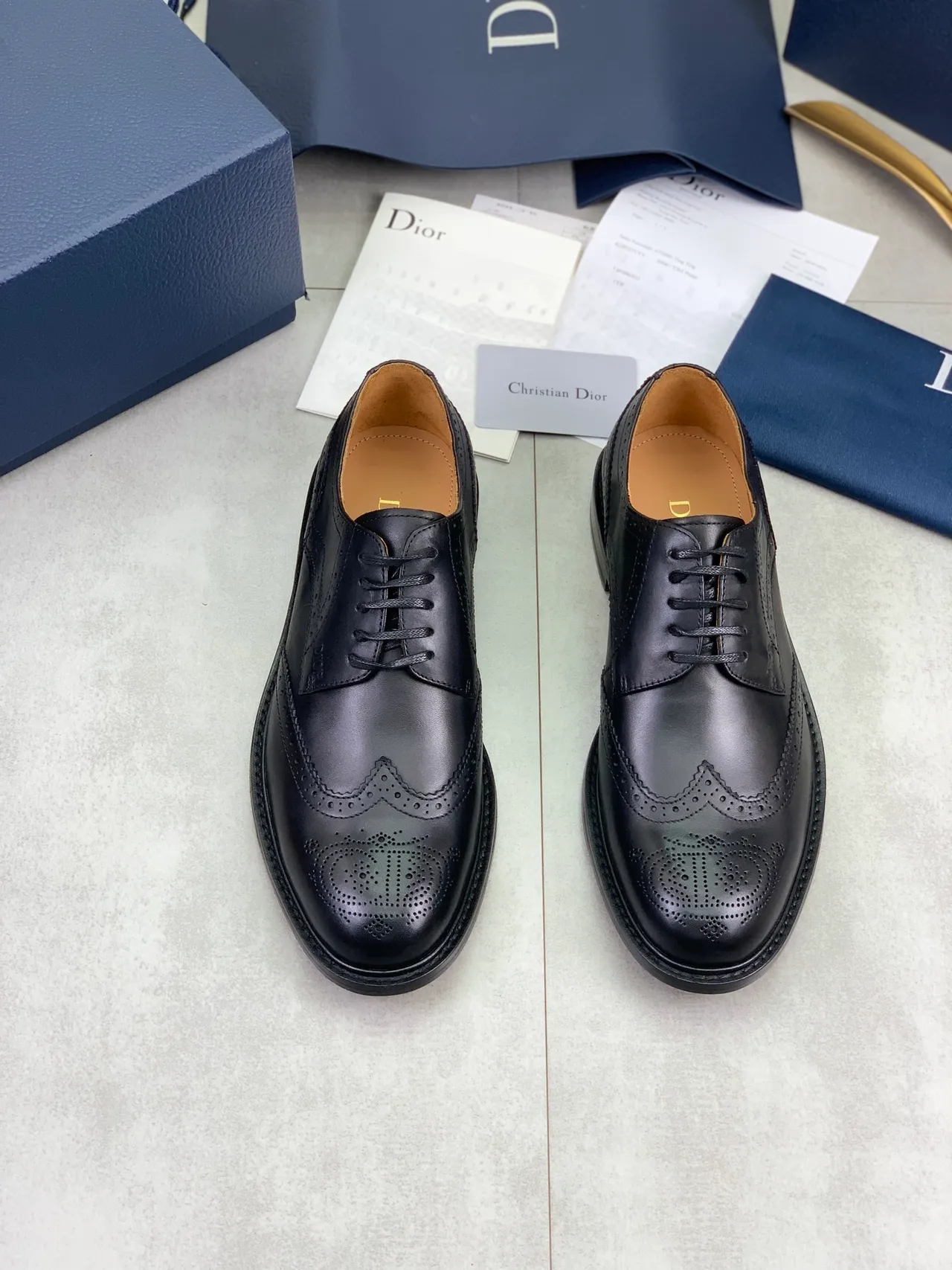 Dior Black Brown Polished Leather Full Wingtip Brogue 5